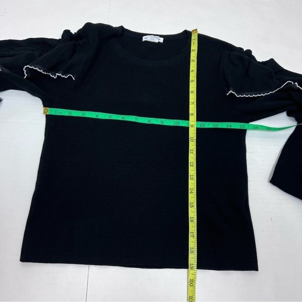 Club Monaco Womens Black Sancerie Ruffle Sleeve Viscose Sweater Top M - Picture 9 of 10